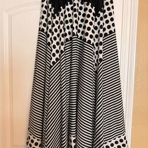 Black and White Polka Dot and Stripe Maxi Skirt